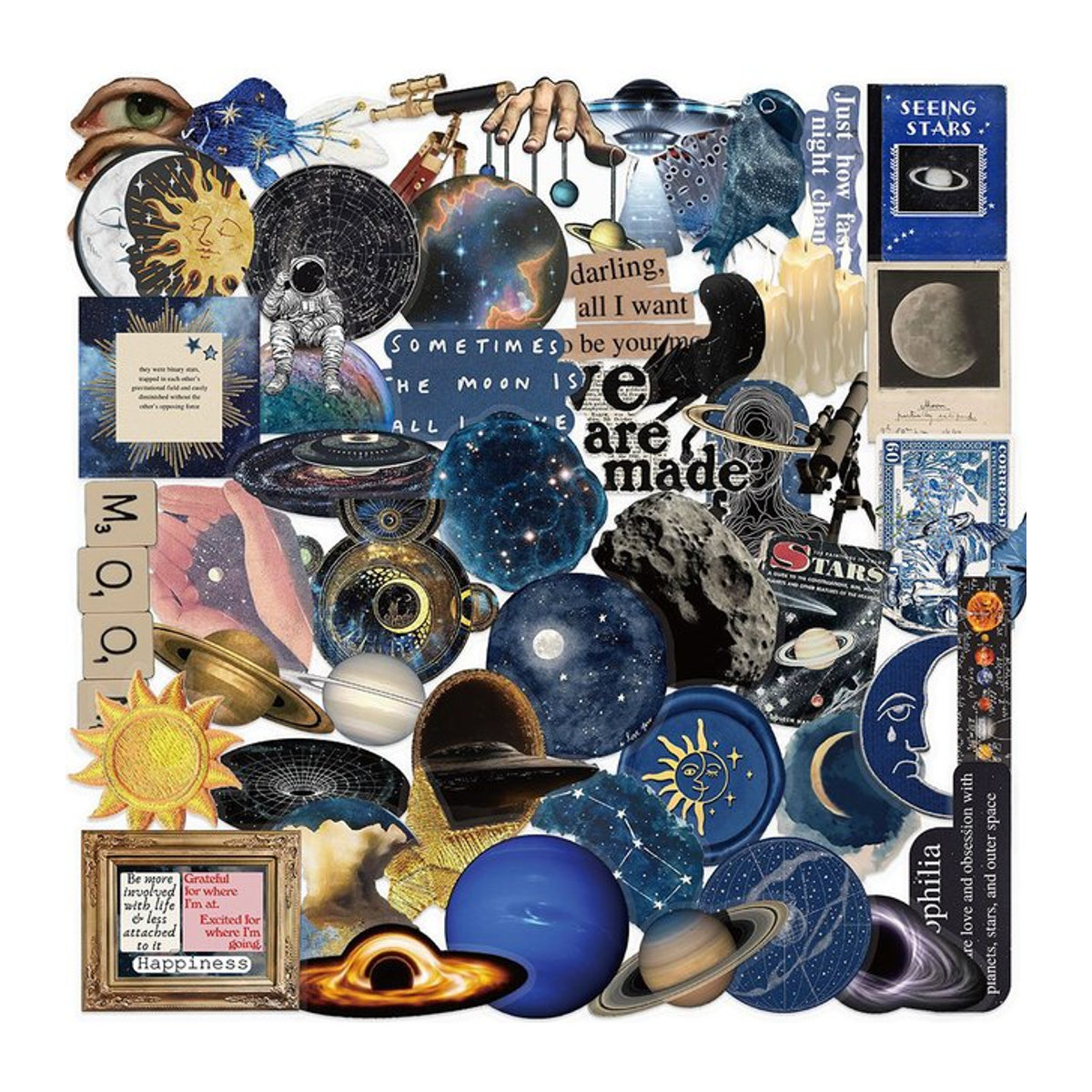 Transparentes Astronomie Sticker Set im Vintage Universum Design für Dekoration von Gepäck und Telefon, Mehrfarbig - Bild 1