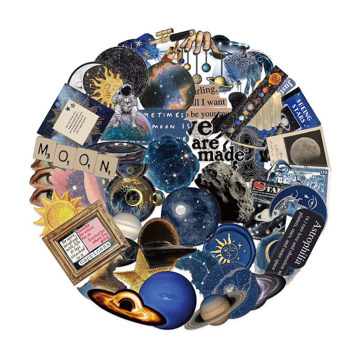 Transparentes Astronomie Sticker Set im Vintage Universum Design für Dekoration von Gepäck und Telefon, Mehrfarbig - Bild 2