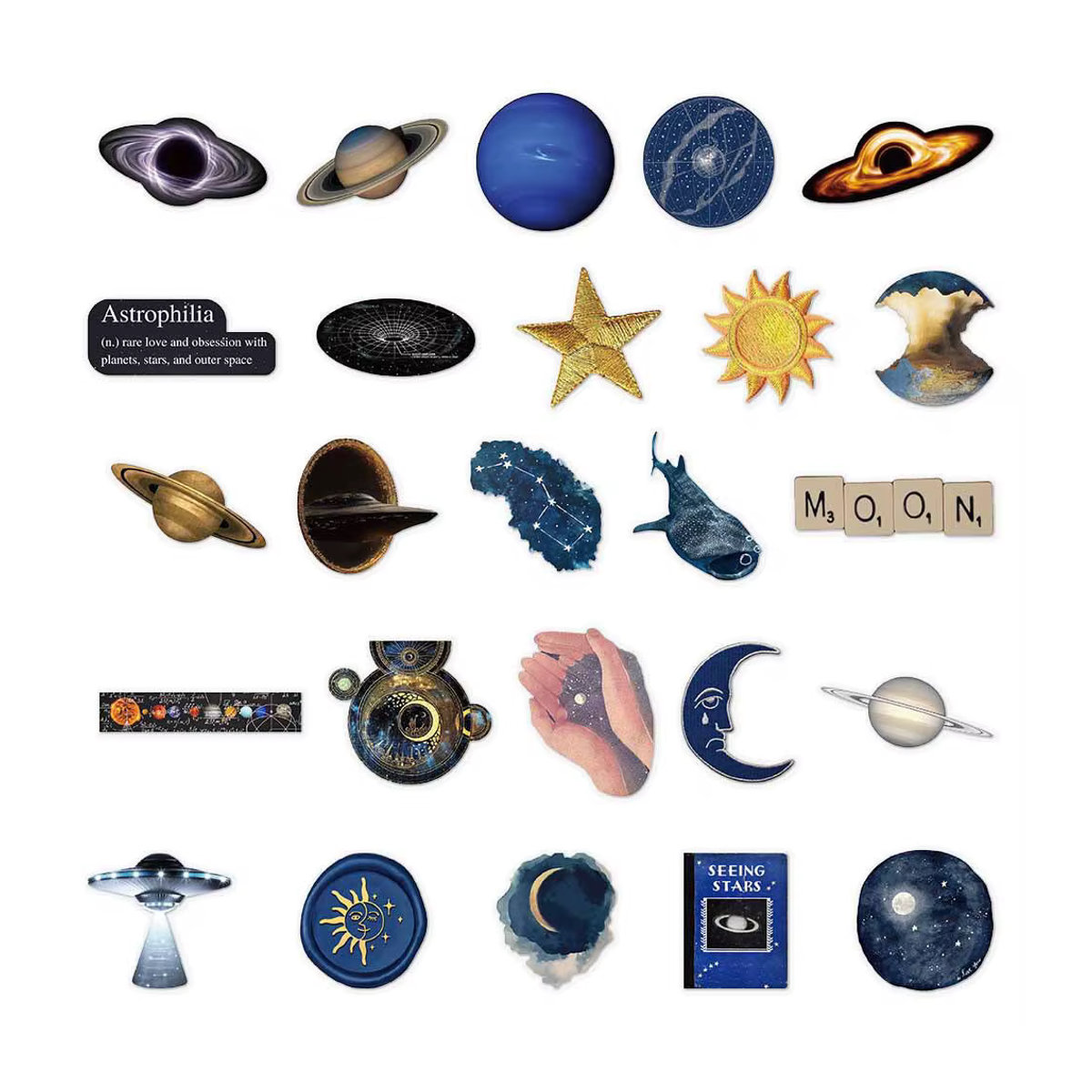 Transparentes Astronomie Sticker Set im Vintage Universum Design für Dekoration von Gepäck und Telefon, Mehrfarbig - Bild 4