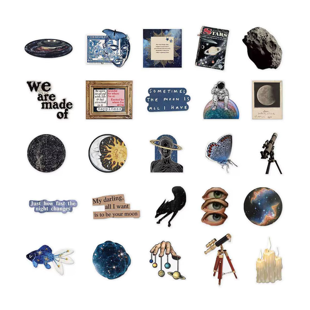 Transparentes Astronomie Sticker Set im Vintage Universum Design für Dekoration von Gepäck und Telefon, Mehrfarbig - Bild 5