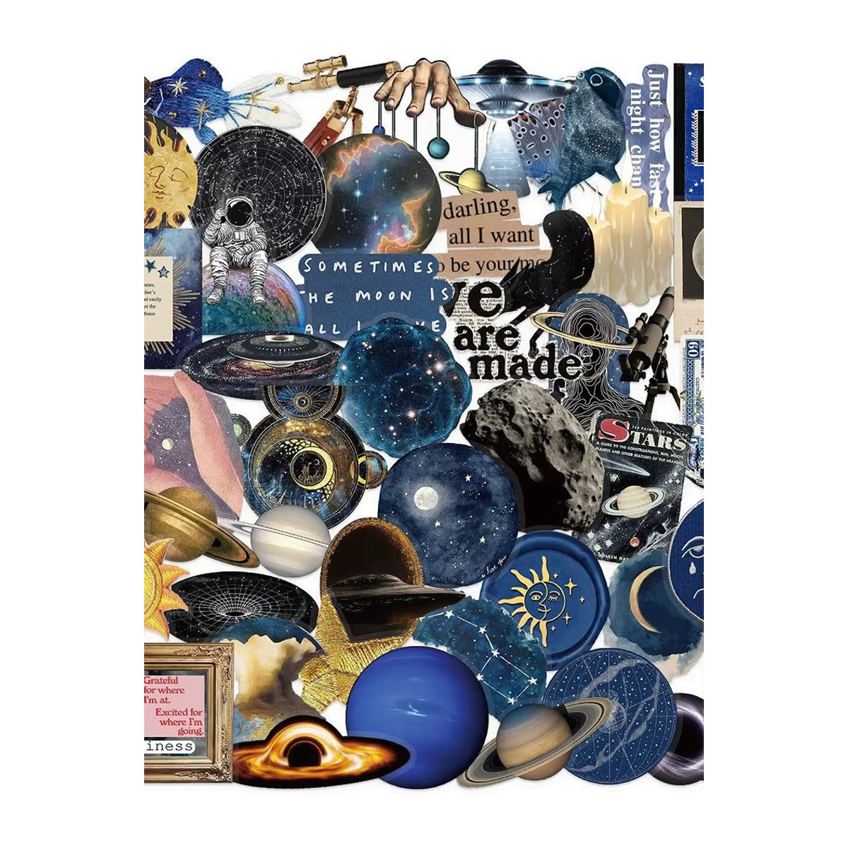 Transparentes Astronomie Sticker Set im Vintage Universum Design für Dekoration von Gepäck und Telefon, Mehrfarbig - Bild 6