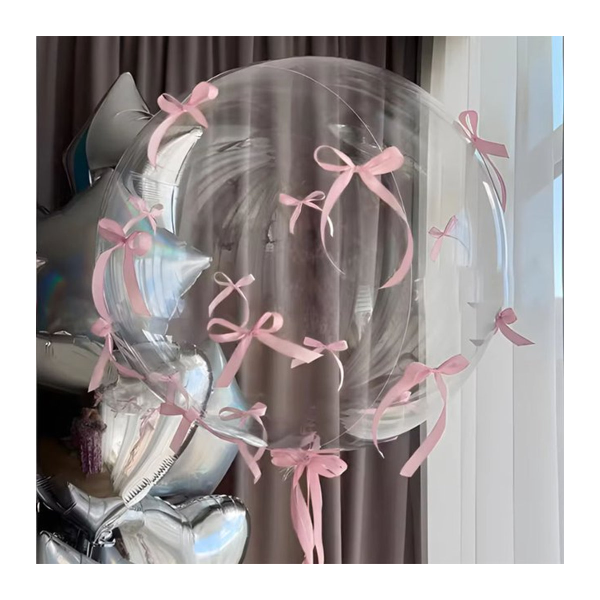Transparentes Bobball Ballon-Set mit rosa Schleife und Schmetterlings-Dekoration für Geburtstag oder Valentinstag, 18 Zoll - Bild 1