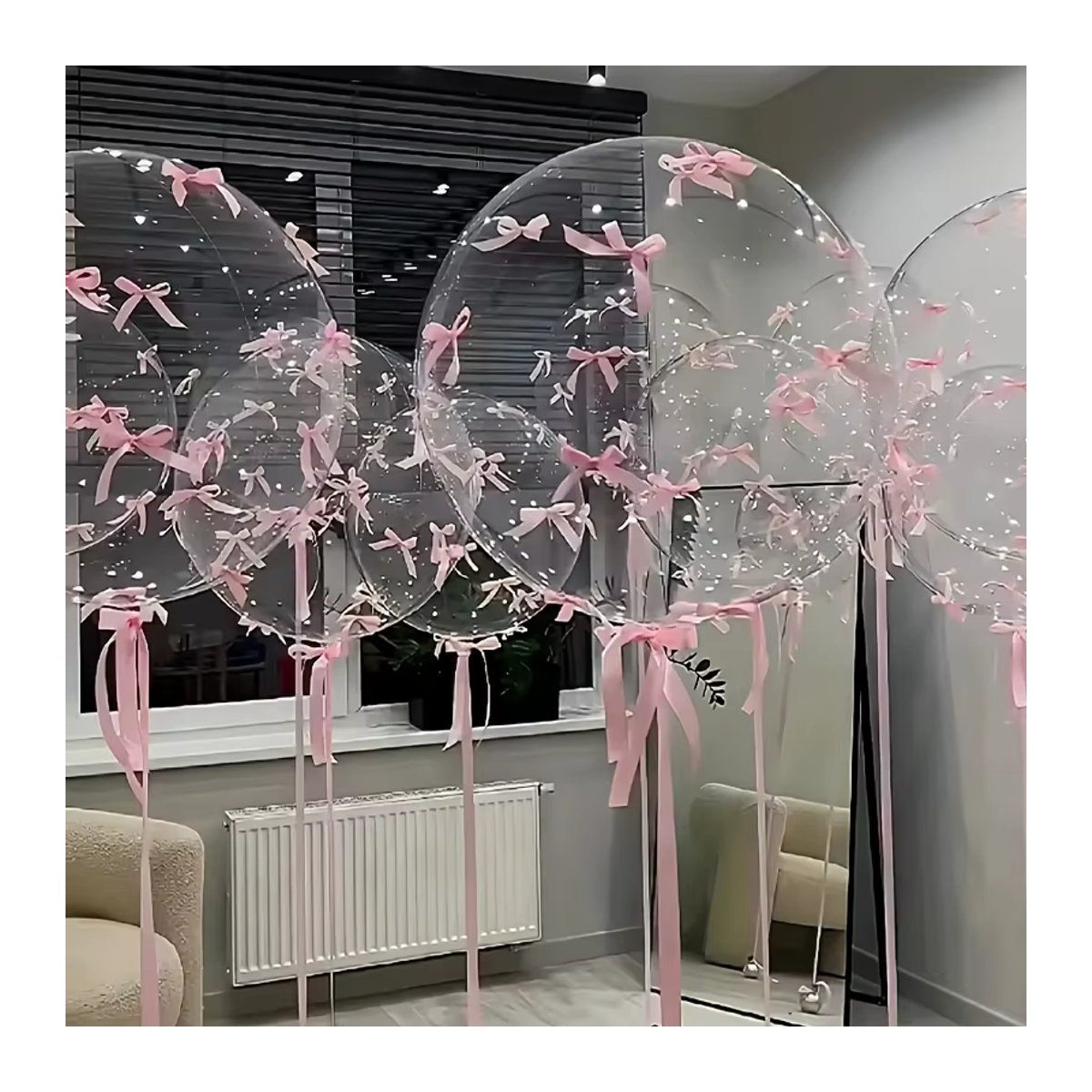 Transparentes Bobball Ballon-Set mit rosa Schleife und Schmetterlings-Dekoration für Geburtstag oder Valentinstag, 18 Zoll - Bild 2