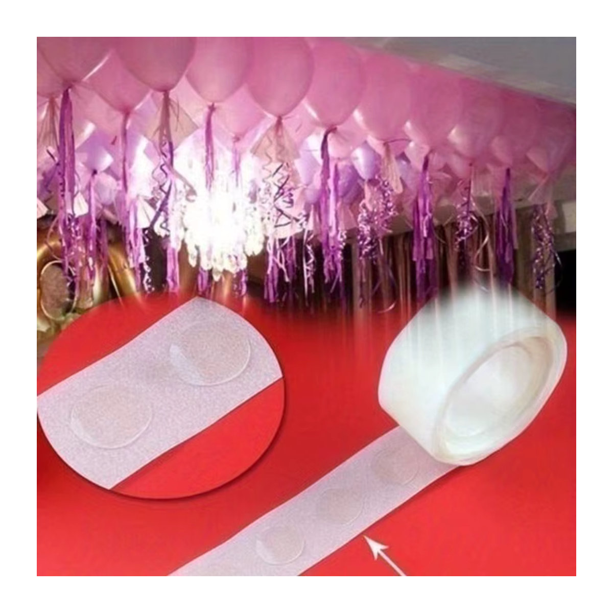 Transparentes doppelseitiges Gummi-Klebeband für Ballon-Dekorationen bei Geburtstagen, Hochzeiten oder Kinderfesten, 1/3 Rolle - Bild 5