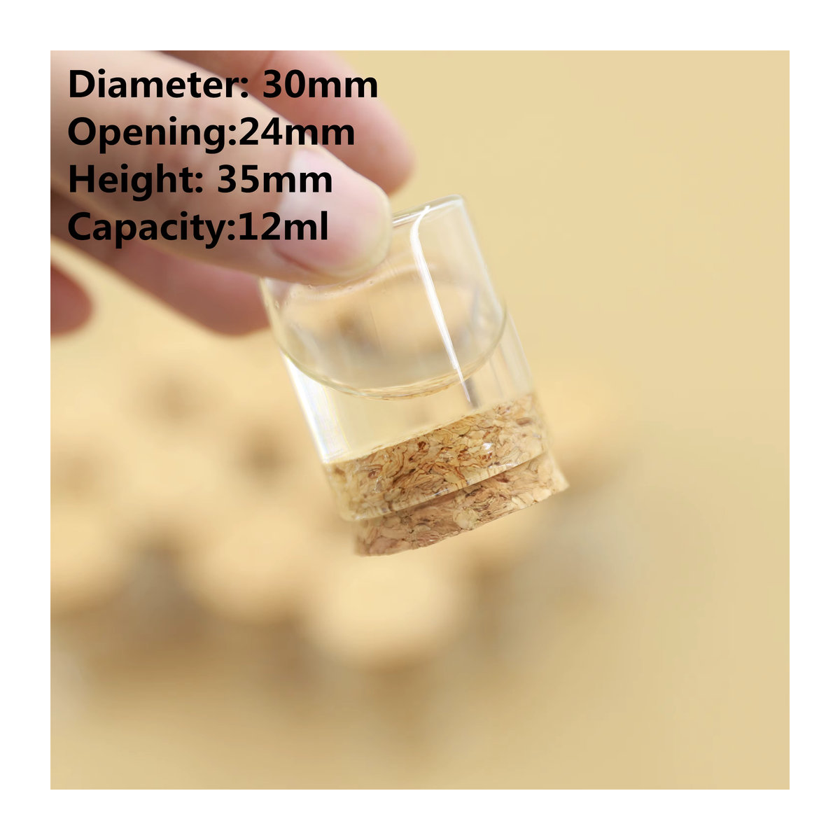 Transparentes Glasgefäß mit Korken für DIY-Bastelprojekte und Dekoration, 12 ml, B: 24 mm, T: 30 mm, H: 35 mm - Bild 3