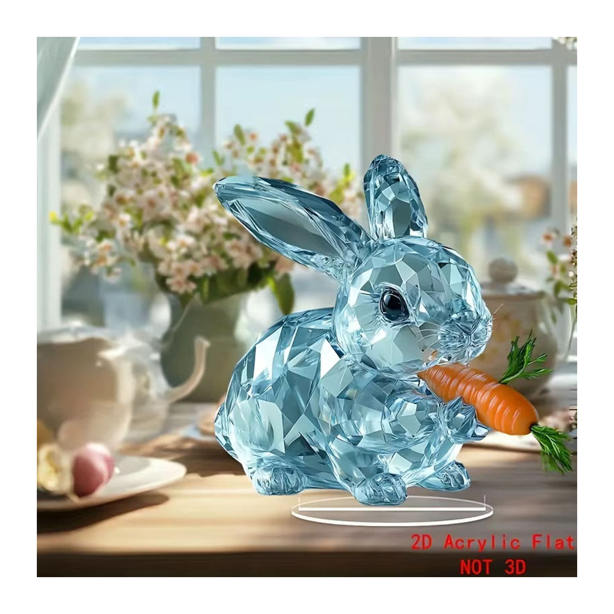 Transparentes Kristall Kaninchen als 2D Acryl Ornament mit Karotte zur Dekoration für dein Home Office oder Zuhause - Bild 1