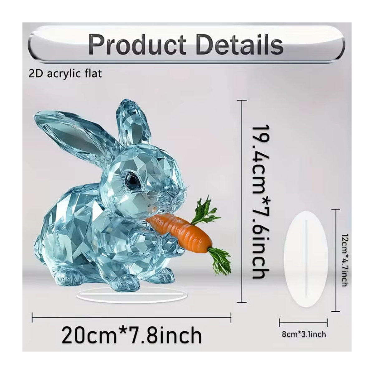 Transparentes Kristall Kaninchen als 2D Acryl Ornament mit Karotte zur Dekoration für dein Home Office oder Zuhause - Bild 3