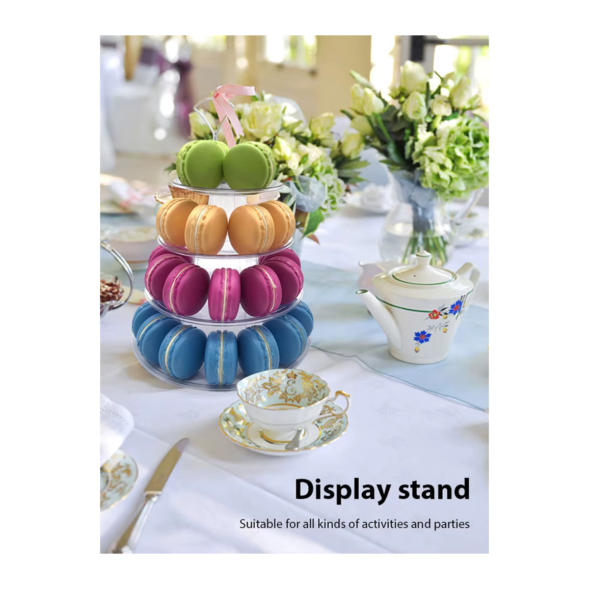 Transparentes Macarons Display Ständer Set aus Kunststoff mit 4 oder 6 Ebenen für Dessert, Cupcakes und Nachmittagstee, rund und minimalistisch - Bild 5