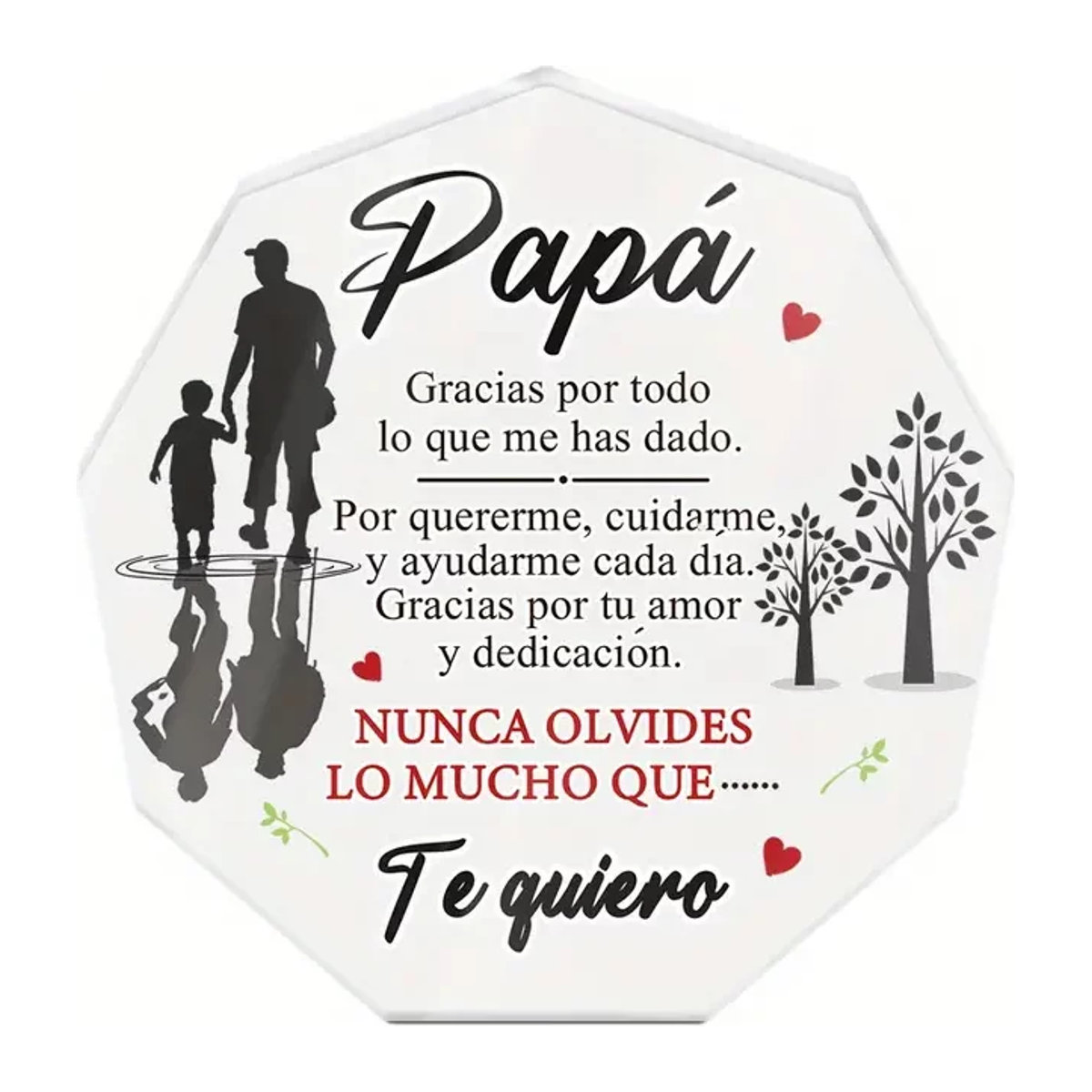 Transparentes Nonagon-Acrylschild mit spanischem Spruch Gracias por todo lo que Me Has Dado als moderne Tischdekoration mit Herz-Motiv und geometrischem Design - Bild 1