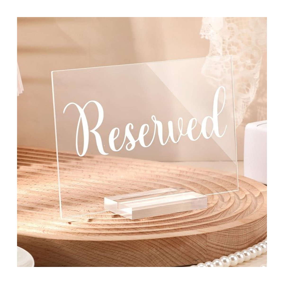 Transparentes Reserviert-Schild aus Acryl mit Sockel in rechteckiger Form für Restaurants und Hochzeiten - Bild 1
