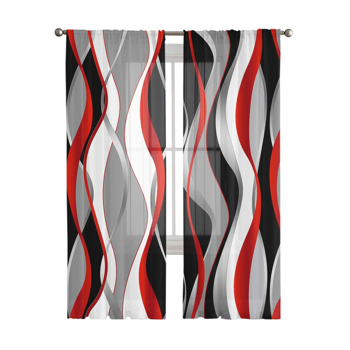 Transparentes Voile-Tüll Vorhang von A Family Of Home Textiles mit 3D abstrakten Linien und Farbverlauf in Rot/Mehrfarbig, B: 135 cm, H: 114 cm - Bild 3