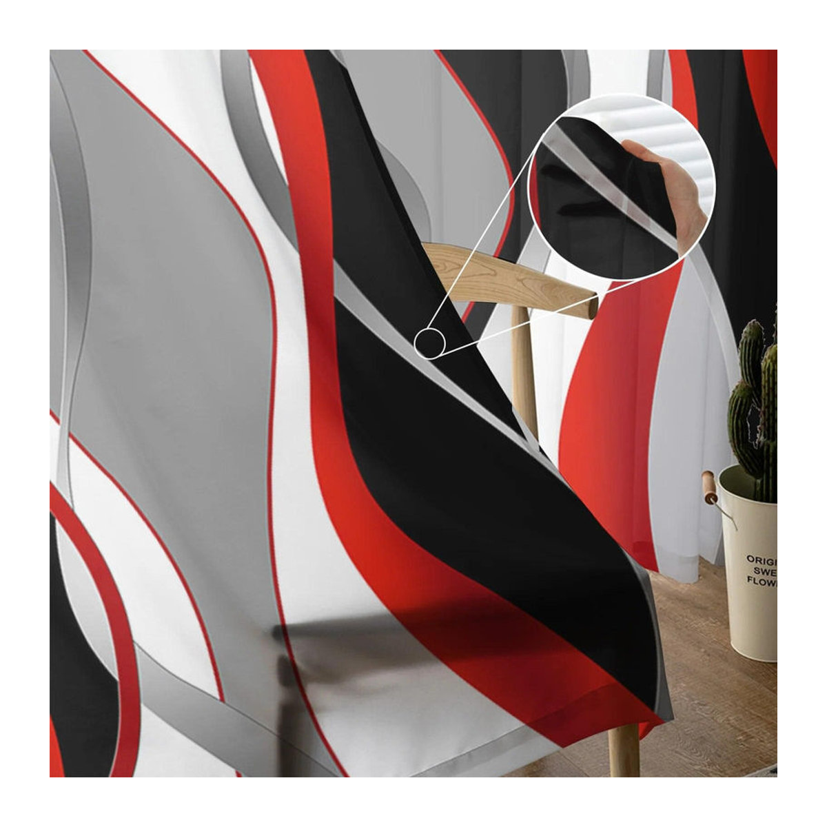 Transparentes Voile-Tüll Vorhang von A Family Of Home Textiles mit 3D abstrakten Linien und Farbverlauf in Rot/Mehrfarbig, B: 135 cm, H: 114 cm - Bild 4
