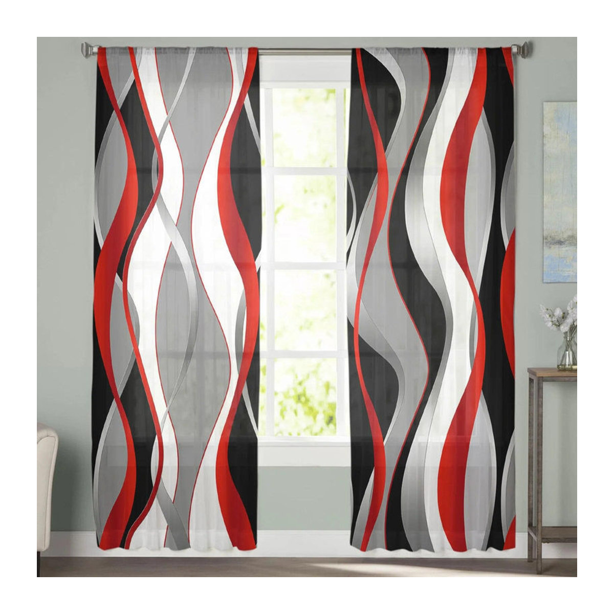 Transparentes Voile-Tüll Vorhang von A Family Of Home Textiles mit 3D abstrakten Linien und Farbverlauf in Rot/Mehrfarbig, B: 135 cm, H: 114 cm - Bild 5
