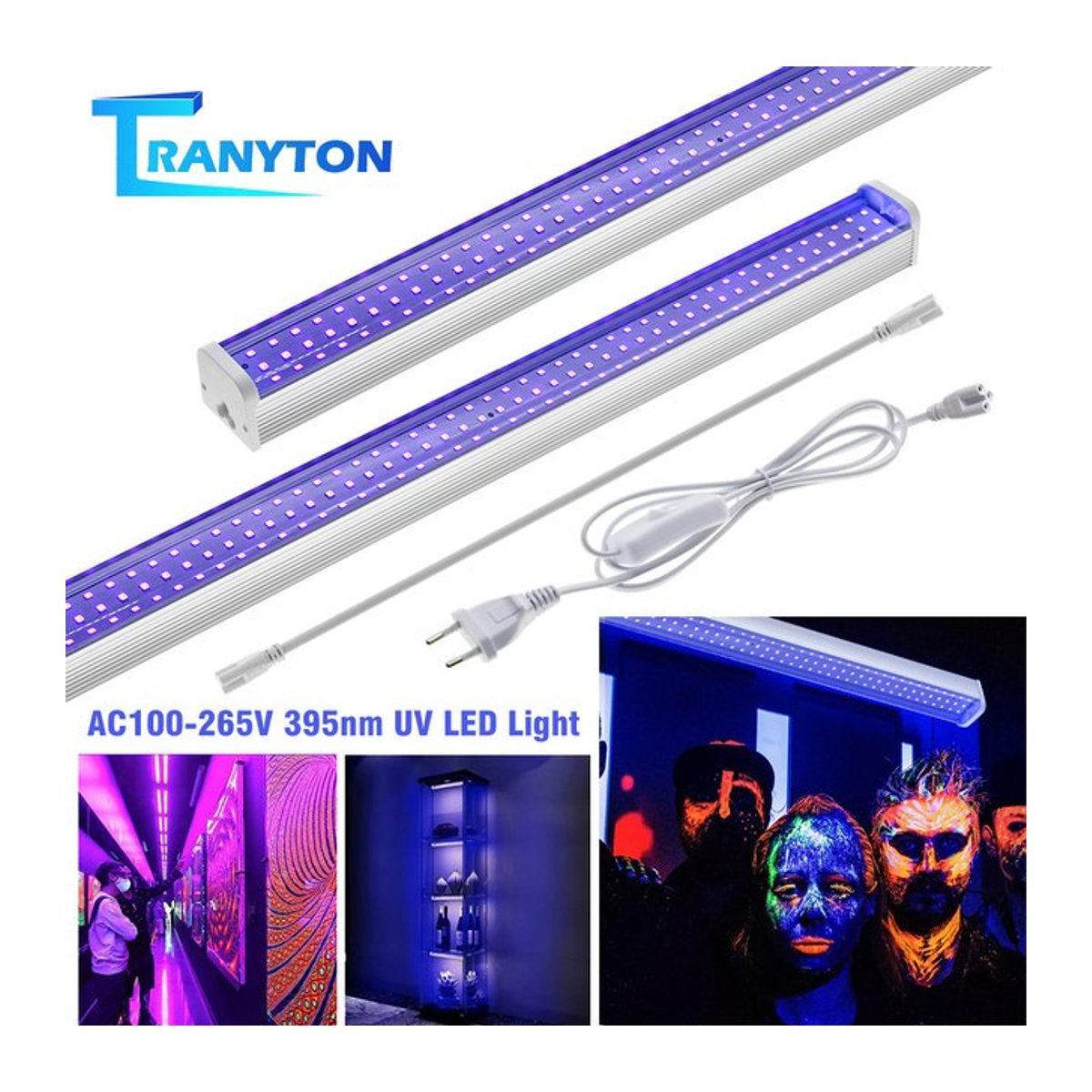 TRANYTON UV Schwarzlicht LED Rohr Lampe 395nm UVA mit Stecker, Farbe: Schwarz - Bild 1