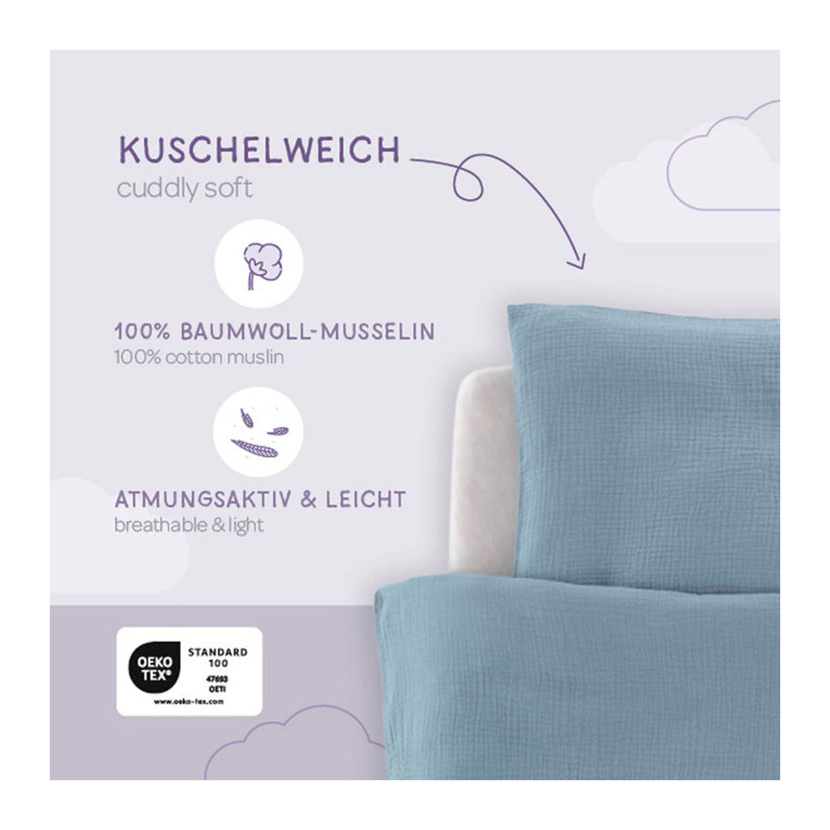 Träumeland Bettwäsche aus Baumwollmusselin mit Kissenbezug 40x60 cm und Bettbezug 100x135 cm - Bild 3
