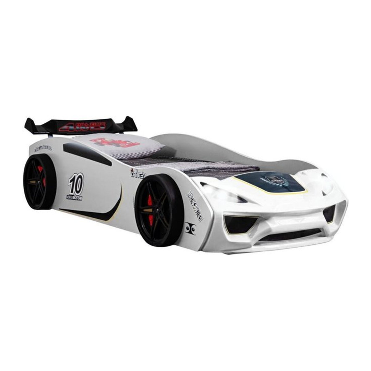 TRAUMMÖBEL Autobett TURBO V2 Kinderbett im Rennwagen-Design Weiß mit Lattenrost - Bild 1