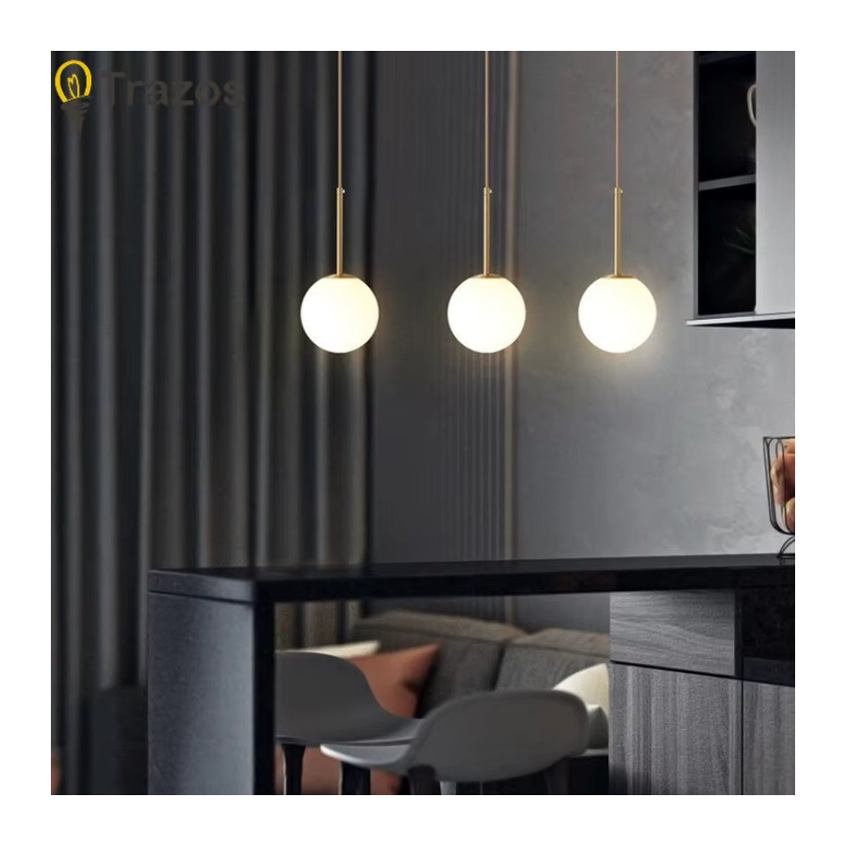 TRAZOS Kronleuchter im skandinavischen Design aus Kunststoff, Gold und Weiß - Bild 4