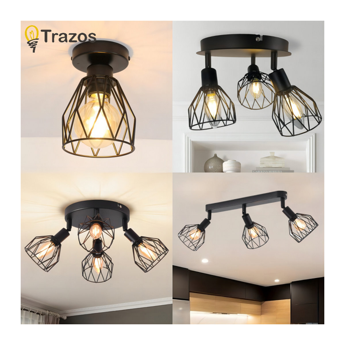TRAZOS LED Deckenlampe im modernen Industrial Design aus Metall, Schwarz - Bild 1