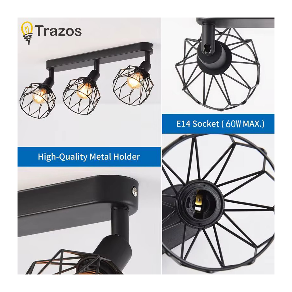 TRAZOS LED Deckenlampe im modernen Industrial Design aus Metall, Schwarz - Bild 4