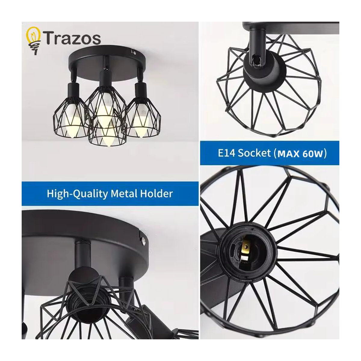 TRAZOS LED Deckenlampe im modernen Industrial Design aus Metall, Schwarz - Bild 5