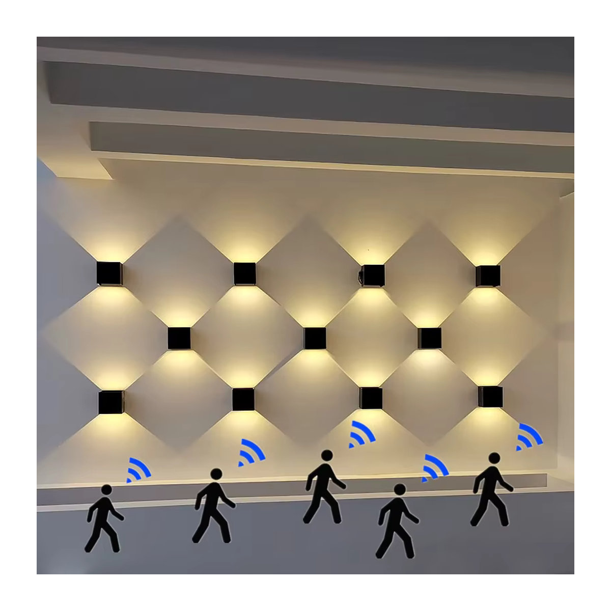 TRAZOS Wandleuchte mit Bewegungssensor aus Aluminium und Acryl in Schwarz, minimalistisches Design für Schlafzimmer, Küche und Flur - Bild 2