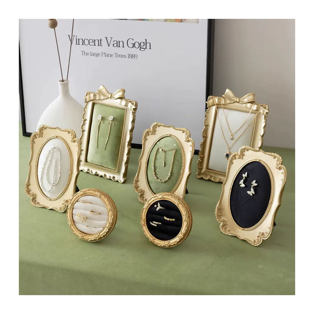 TREACHI Retro Schmuck Display Rack aus Metall in Schwarz und Gold für Ohrringe, Ringe und Halsketten - Bild 1