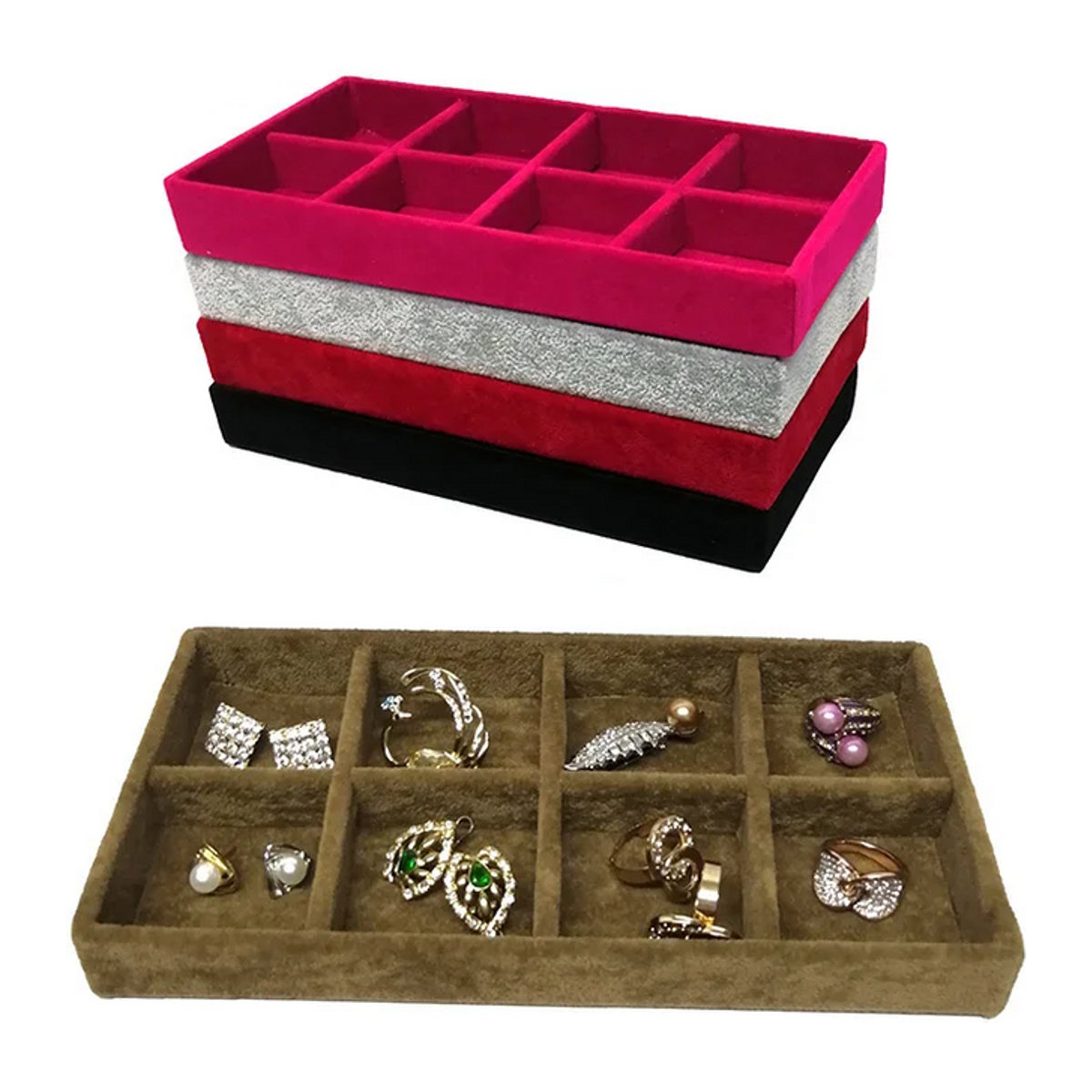 TREACHI Samt-Schmucktablett Organizer in Rot, Rechteckig, B: 22 cm, T: 7 cm - Bild 1