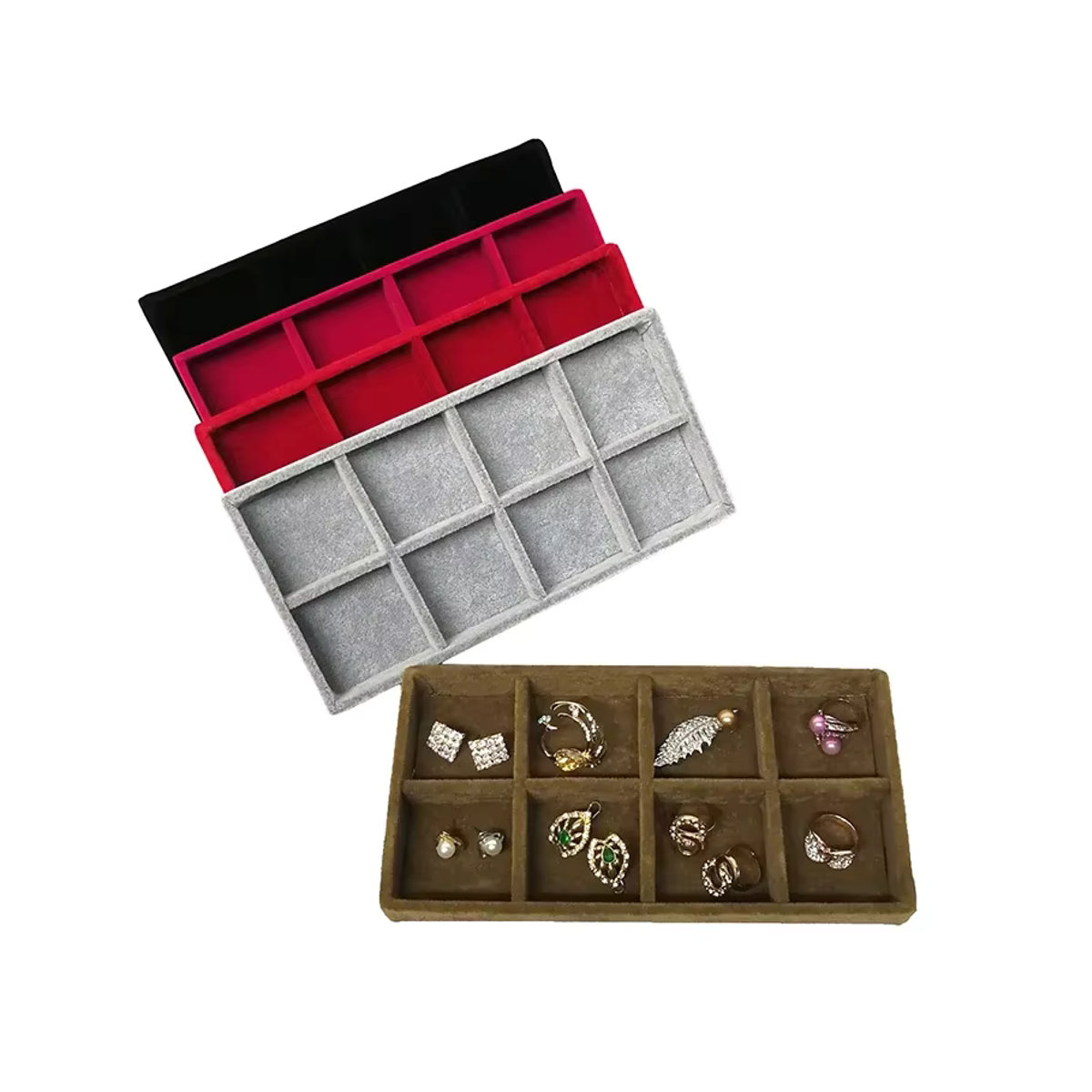 TREACHI Samt-Schmucktablett Organizer in Rot, Rechteckig, B: 22 cm, T: 7 cm - Bild 2