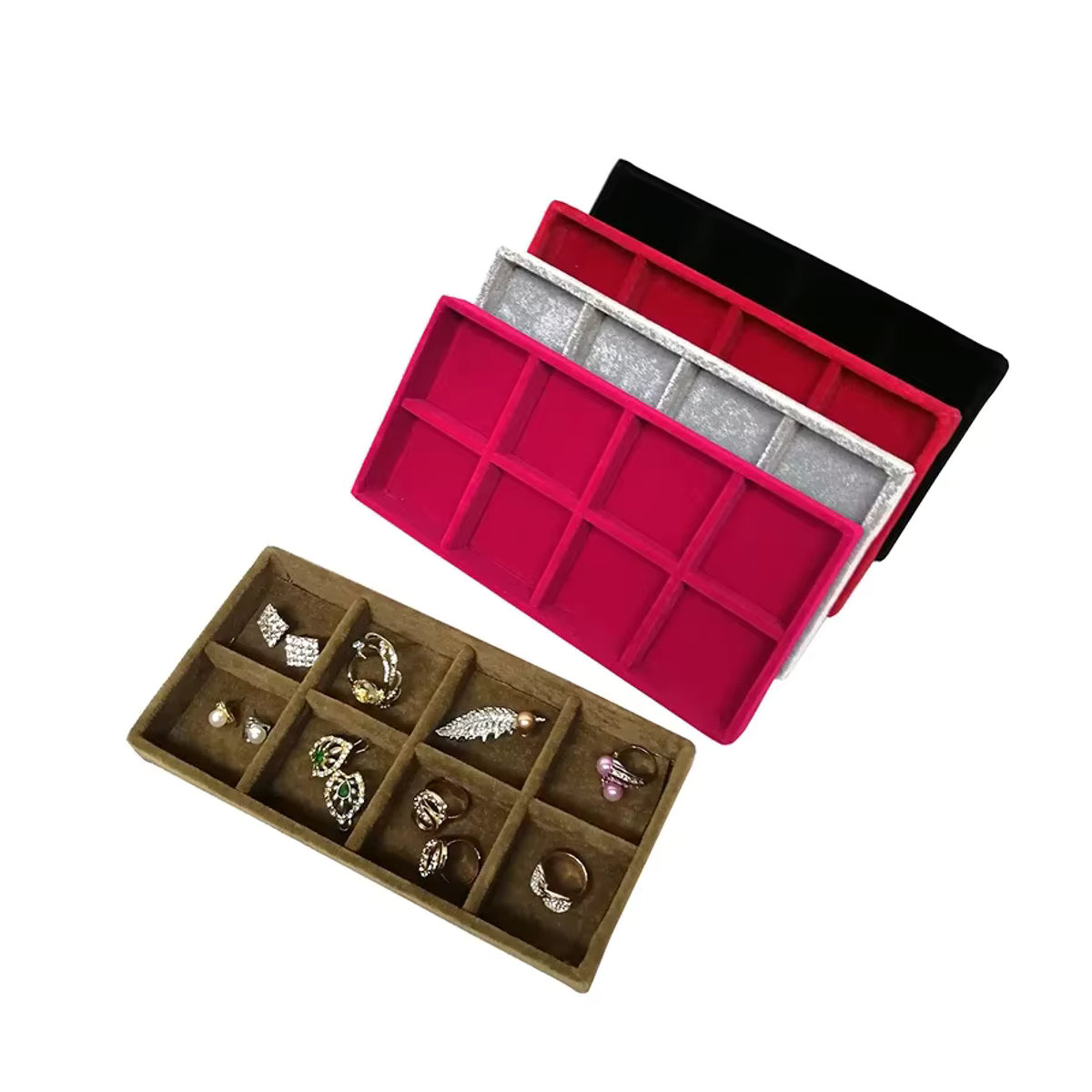 TREACHI Samt-Schmucktablett Organizer in Rot, Rechteckig, B: 22 cm, T: 7 cm - Bild 3