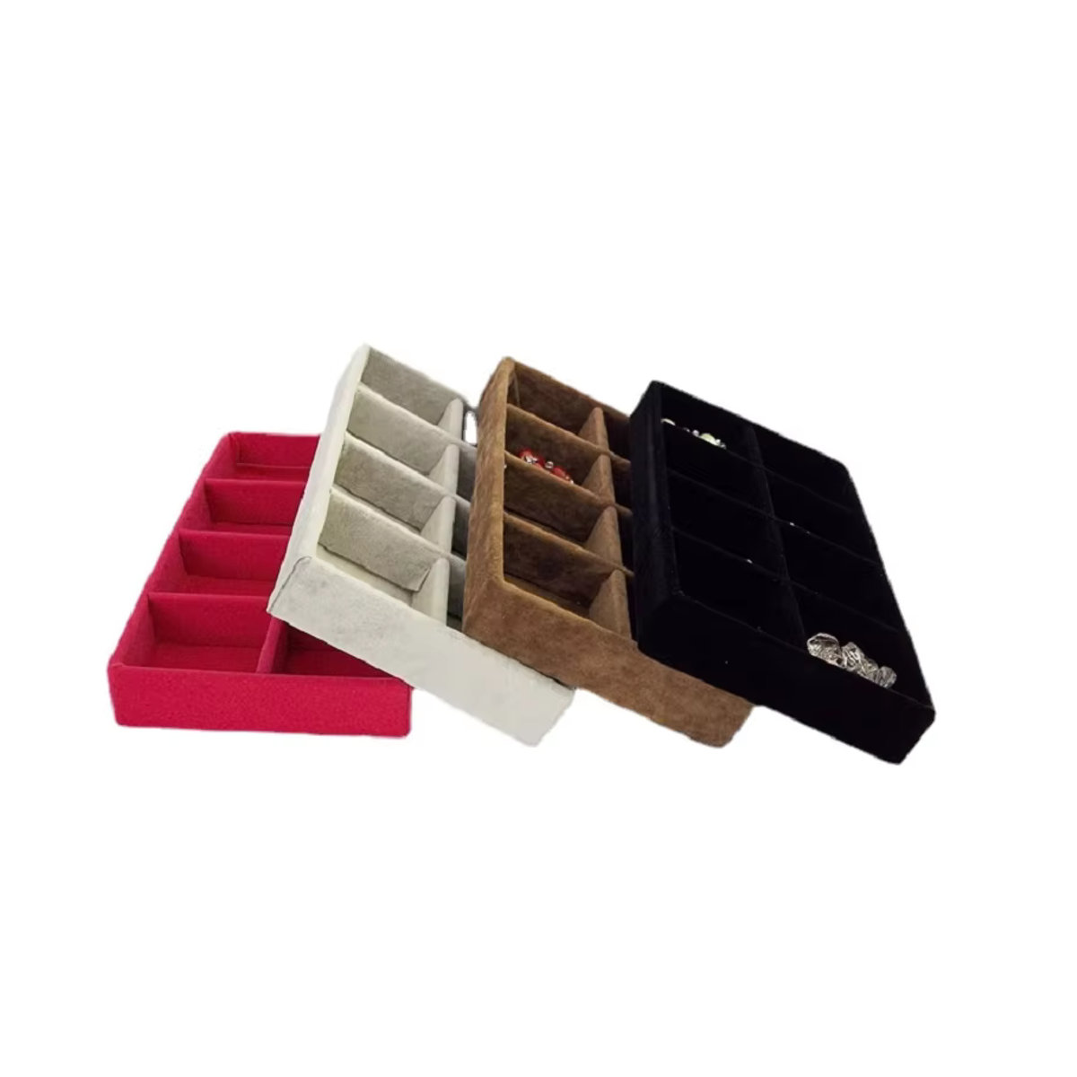 TREACHI Samt-Schmucktablett Organizer in Rot, Rechteckig, B: 22 cm, T: 7 cm - Bild 4