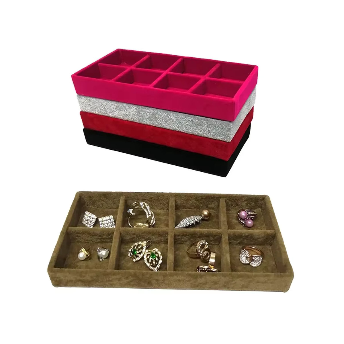 TREACHI Samt-Schmucktablett Organizer in Rot, Rechteckig, B: 22 cm, T: 7 cm - Bild 5