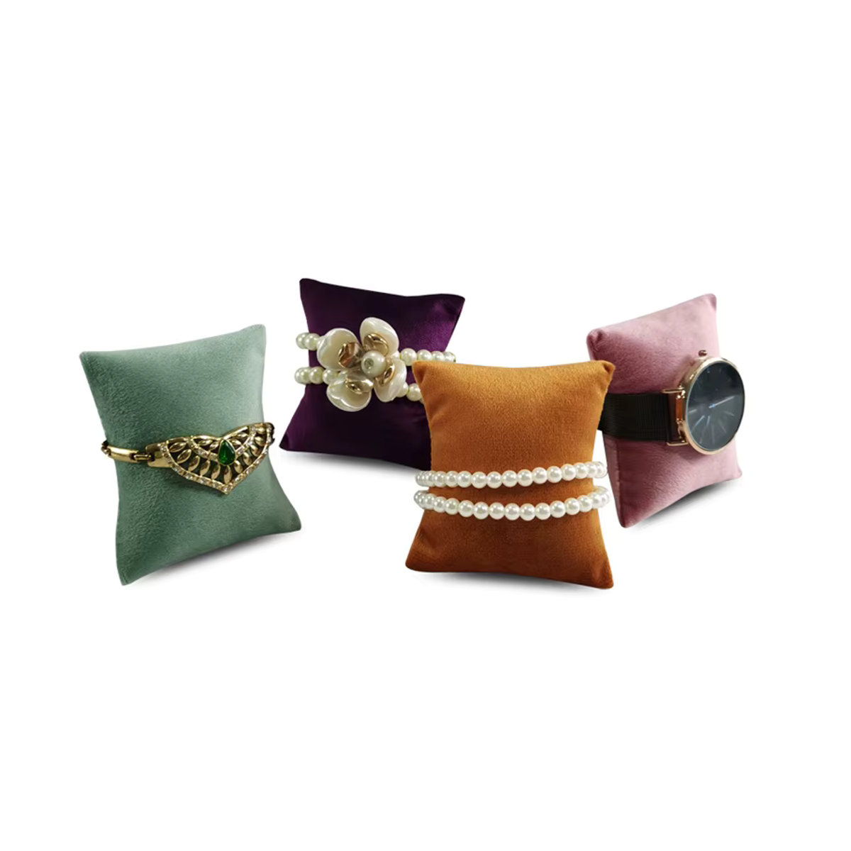 TREACHI Schmuck-Displaykissen aus Textil in Orange, Mehrfarbiges Samtkissen als Organizer für Uhrenarmbänder, Armreifen und Fußkettchen - Bild 2