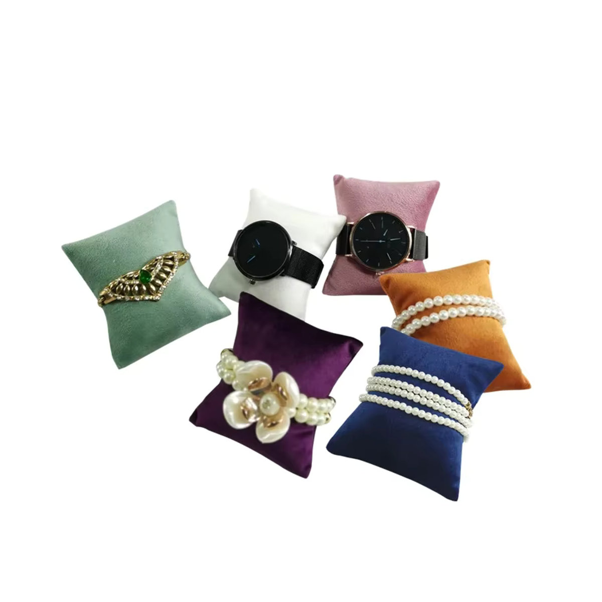 TREACHI Schmuck-Displaykissen aus Textil in Orange, Mehrfarbiges Samtkissen als Organizer für Uhrenarmbänder, Armreifen und Fußkettchen - Bild 3