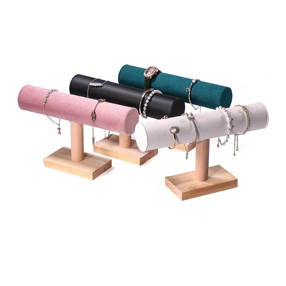 TREACHI Schmuckständer aus Holz in T-Form für Armbänder, Uhren und Fußkettchen, minimalistisches Display-Rack in Braun, Rosa oder Mehrfarbig - Bild 1