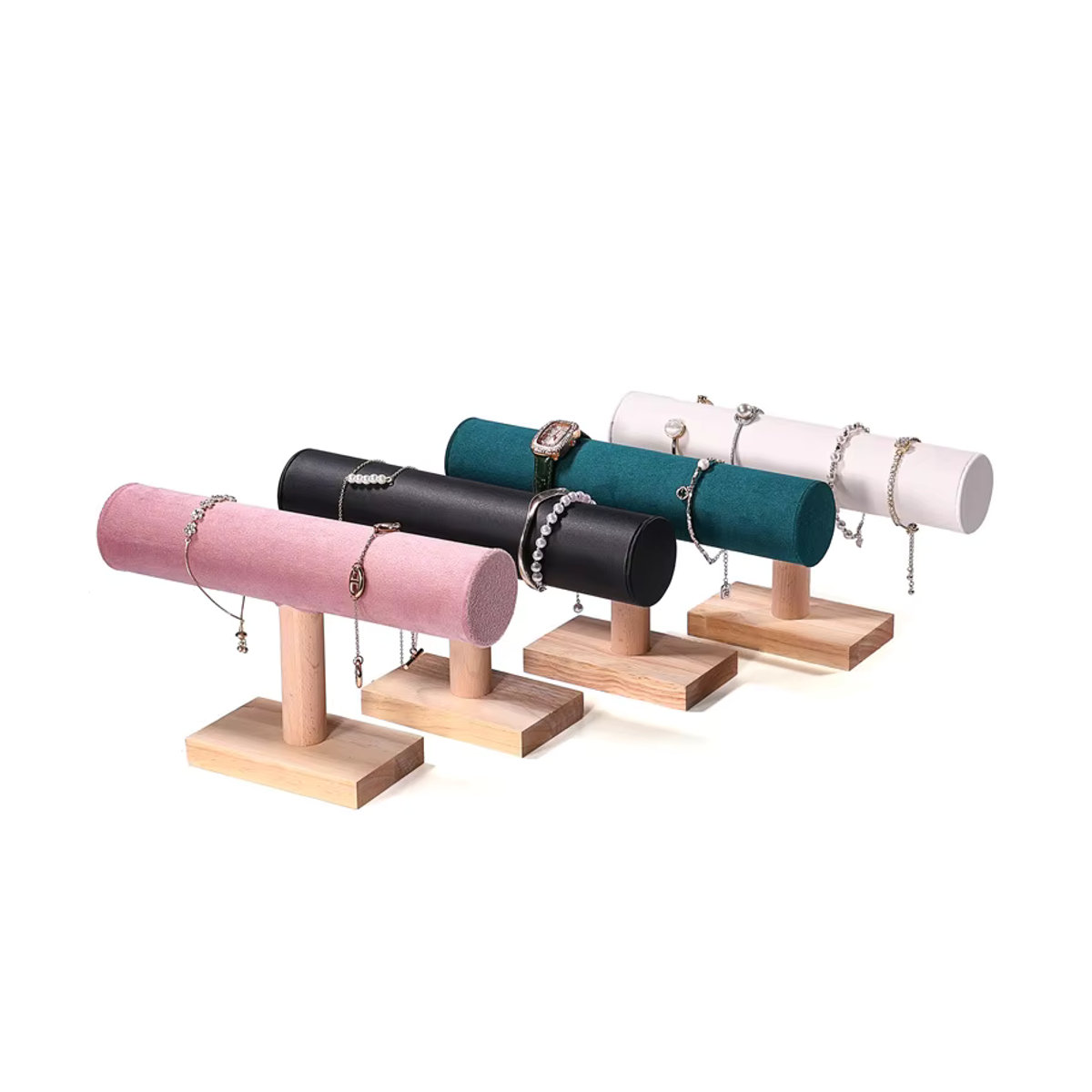 TREACHI Schmuckständer aus Holz in T-Form für Armbänder, Uhren und Fußkettchen, minimalistisches Display-Rack in Braun, Rosa oder Mehrfarbig - Bild 2