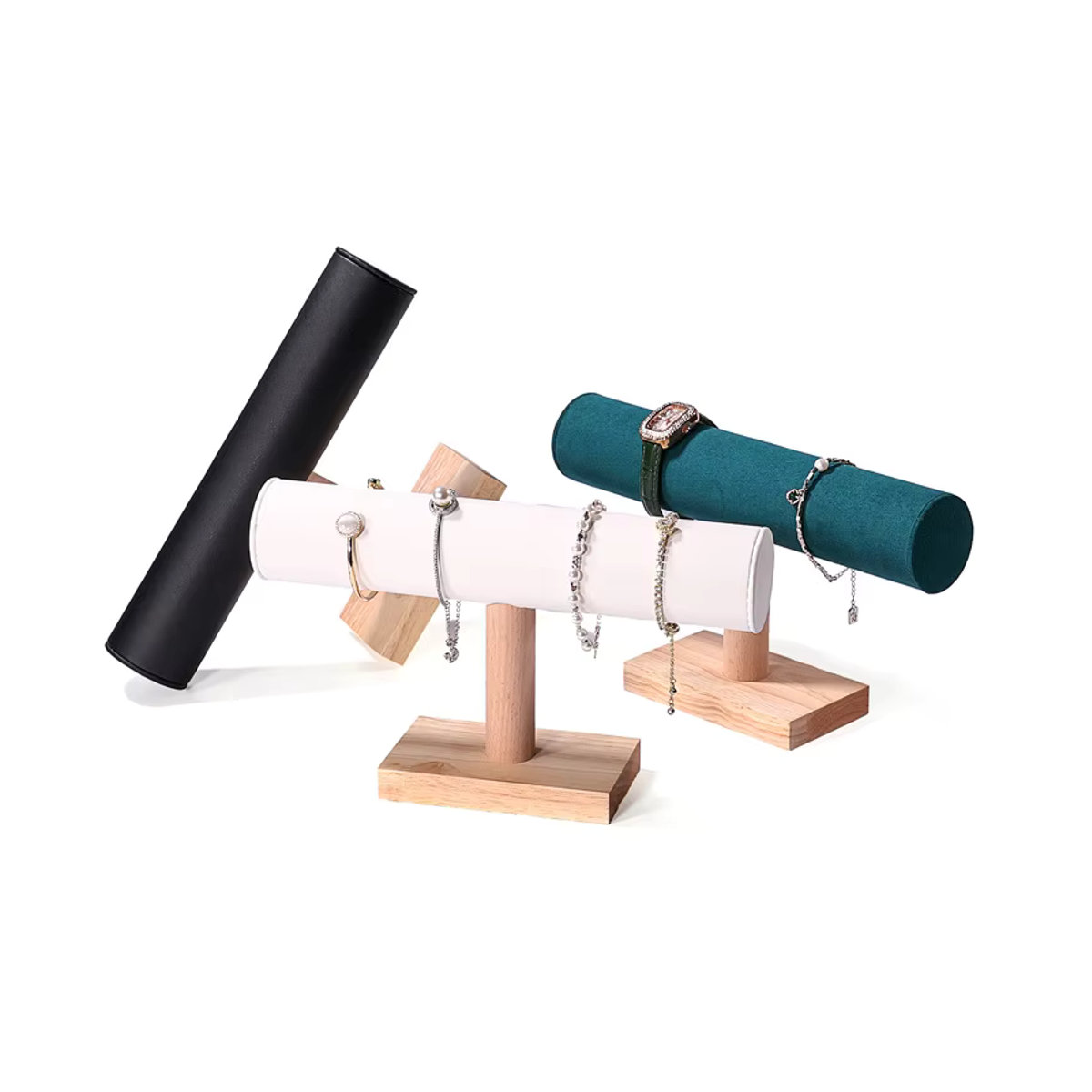 TREACHI Schmuckständer aus Holz in T-Form für Armbänder, Uhren und Fußkettchen, minimalistisches Display-Rack in Braun, Rosa oder Mehrfarbig - Bild 3