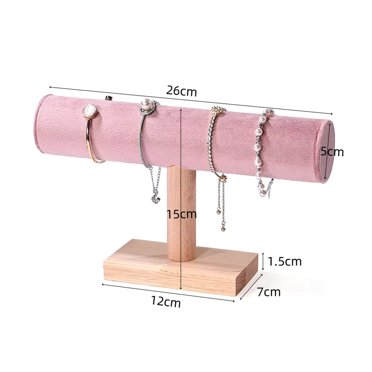 TREACHI Schmuckständer aus Holz in T-Form für Armbänder, Uhren und Fußkettchen, minimalistisches Display-Rack in Braun, Rosa oder Mehrfarbig - Bild 4