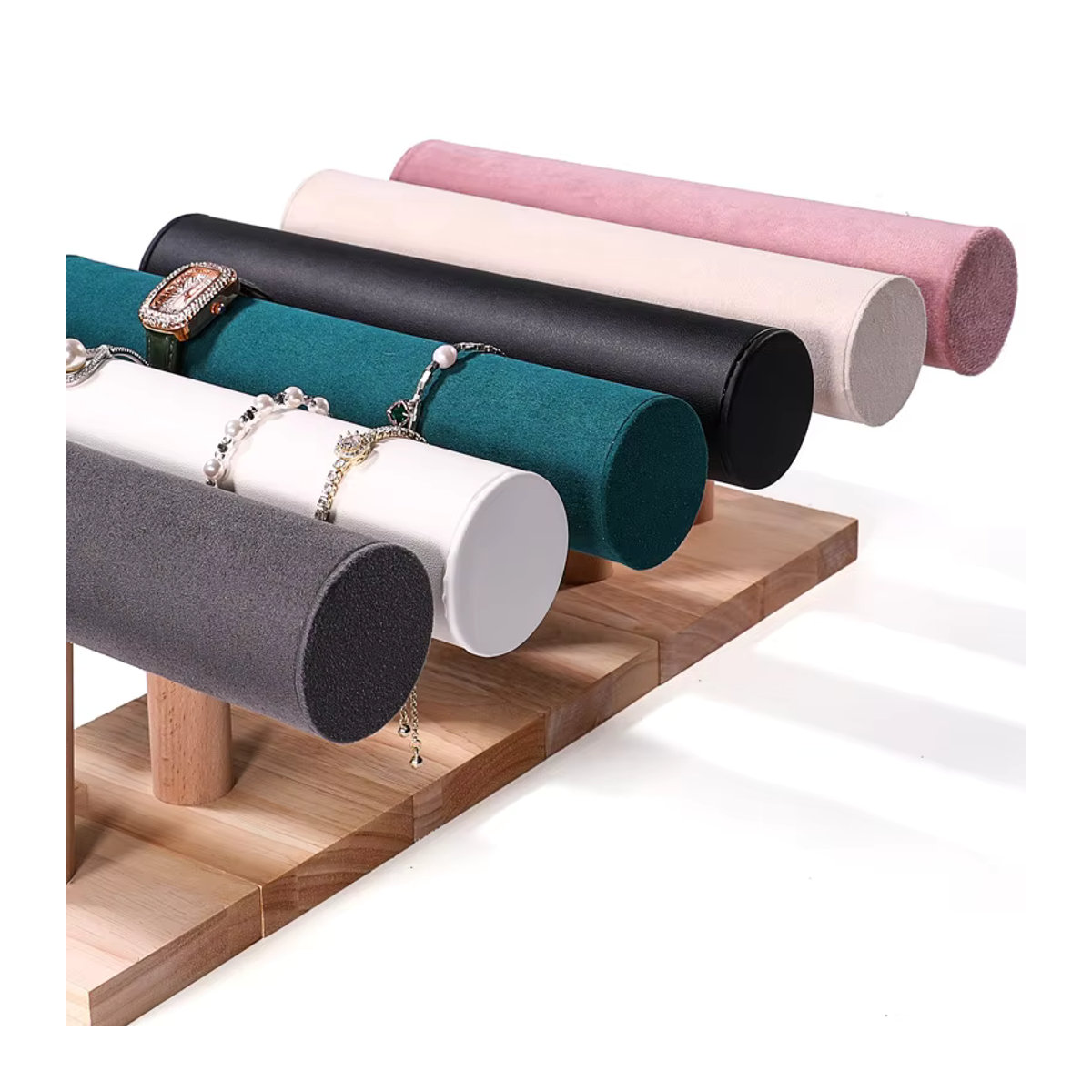 TREACHI Schmuckständer aus Holz in T-Form für Armbänder, Uhren und Fußkettchen, minimalistisches Display-Rack in Braun, Rosa oder Mehrfarbig - Bild 5
