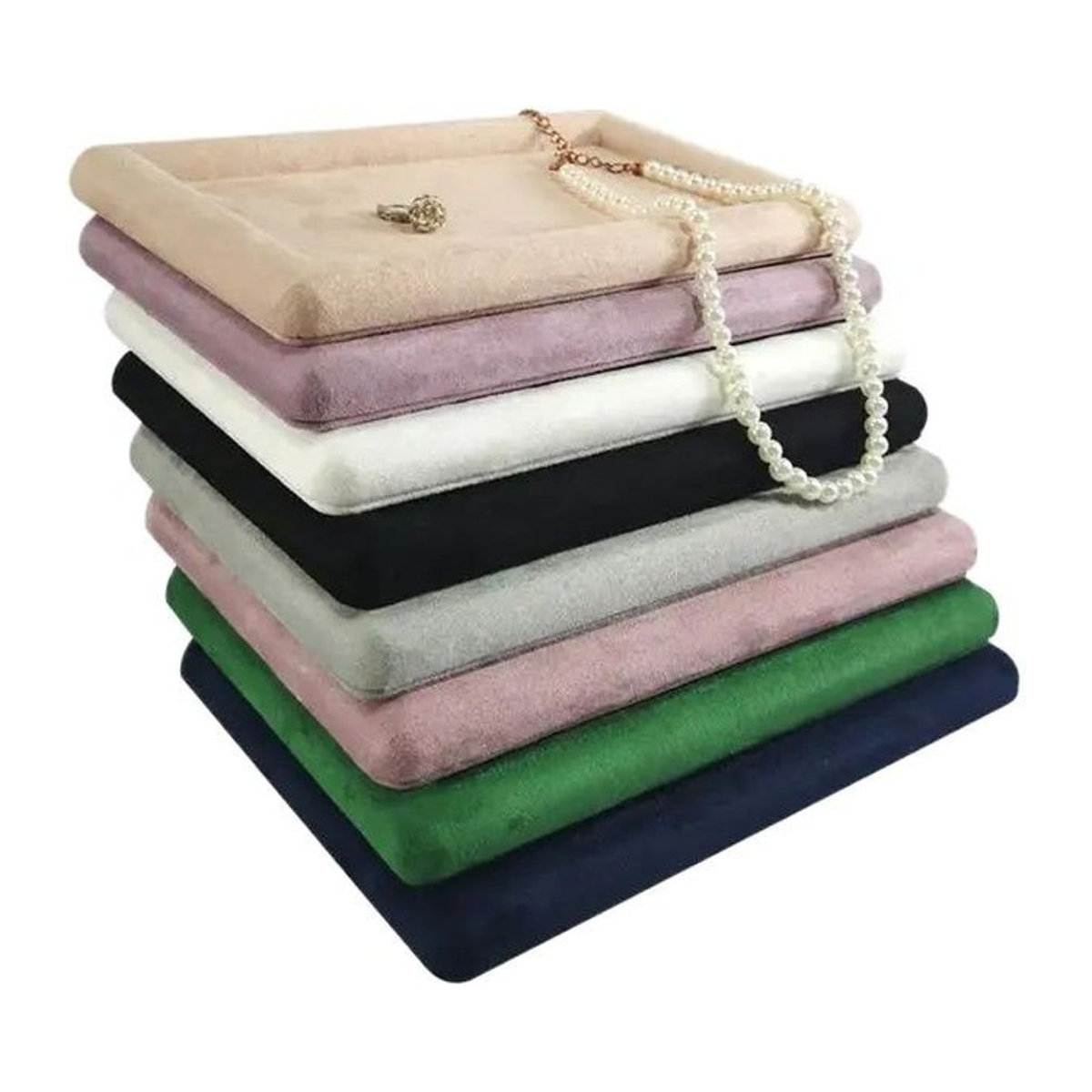 TREACHI Schmucktablett Organizer aus Textil in Schwarz und Mehrfarbig für Ringe, Halsketten, Brillen und Uhren - Bild 1