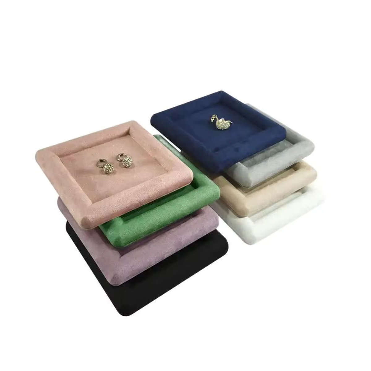 TREACHI Schmucktablett Organizer aus Textil in Schwarz und Mehrfarbig für Ringe, Halsketten, Brillen und Uhren - Bild 3