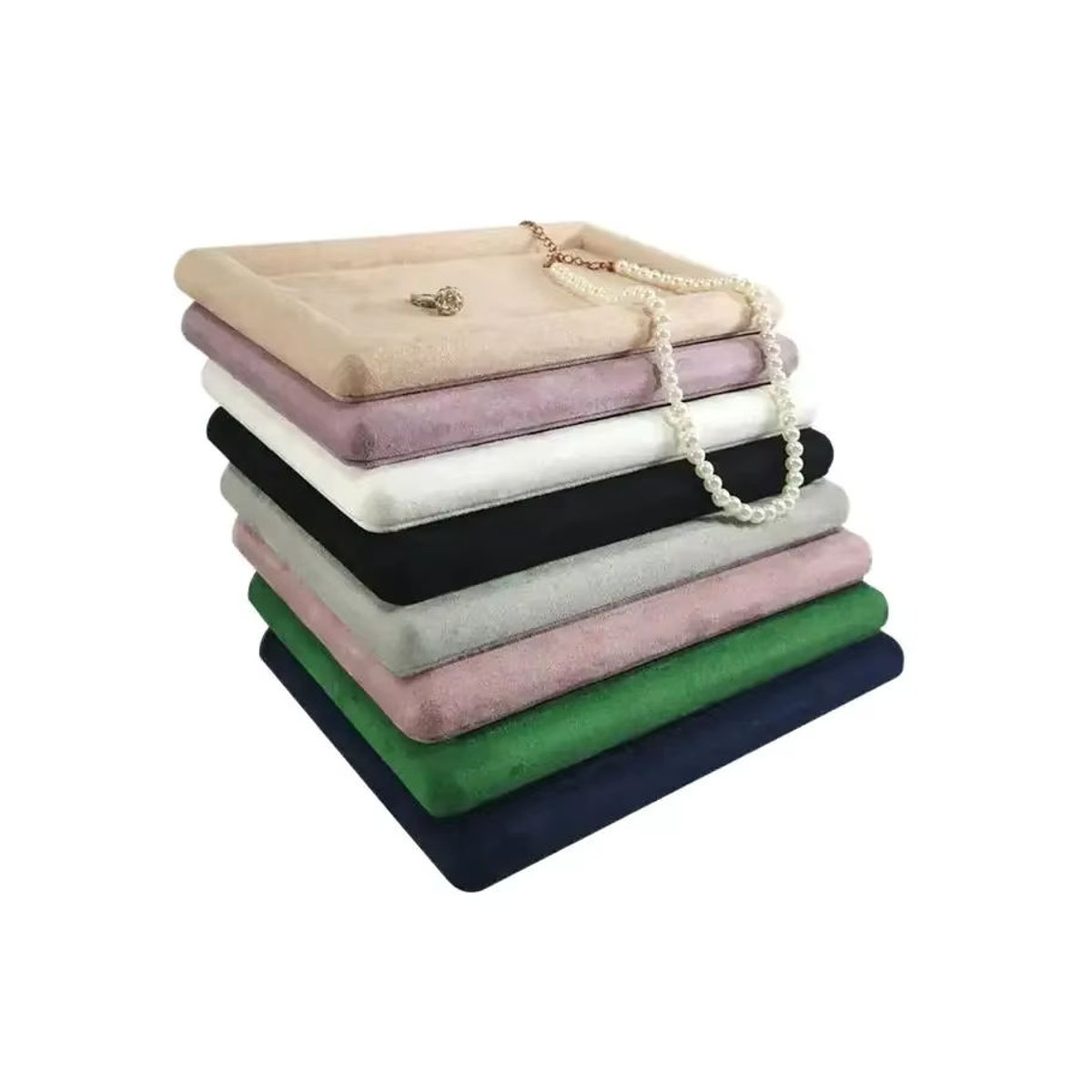 TREACHI Schmucktablett Organizer aus Textil in Schwarz und Mehrfarbig für Ringe, Halsketten, Brillen und Uhren - Bild 7