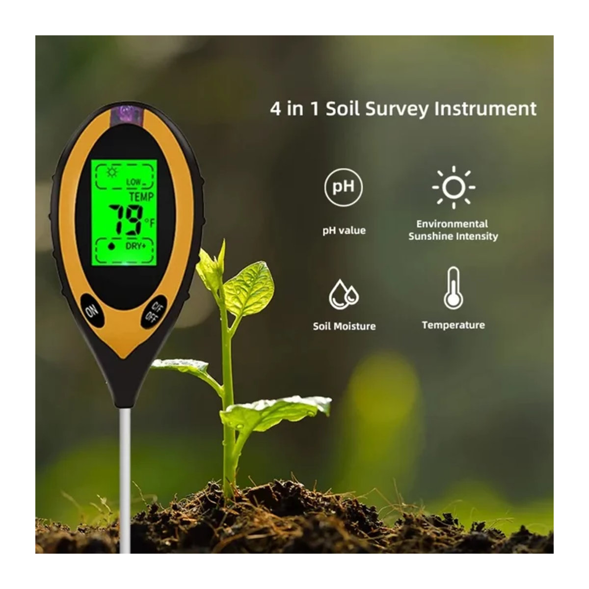 Treasure Hunter 4-in-1 Boden-PH-Messgerät zur Messung von pH-Wert, Licht und Feuchtigkeit als Bodentester für deine Pflanzen und Blumen - Bild 1