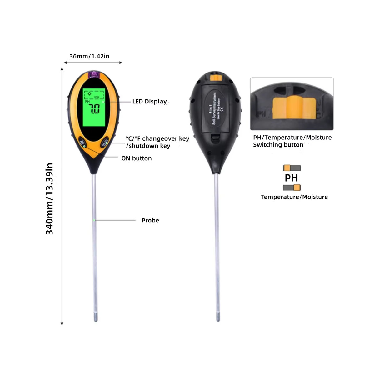 Treasure Hunter 4-in-1 Boden-PH-Messgerät zur Messung von pH-Wert, Licht und Feuchtigkeit als Bodentester für deine Pflanzen und Blumen - Bild 3