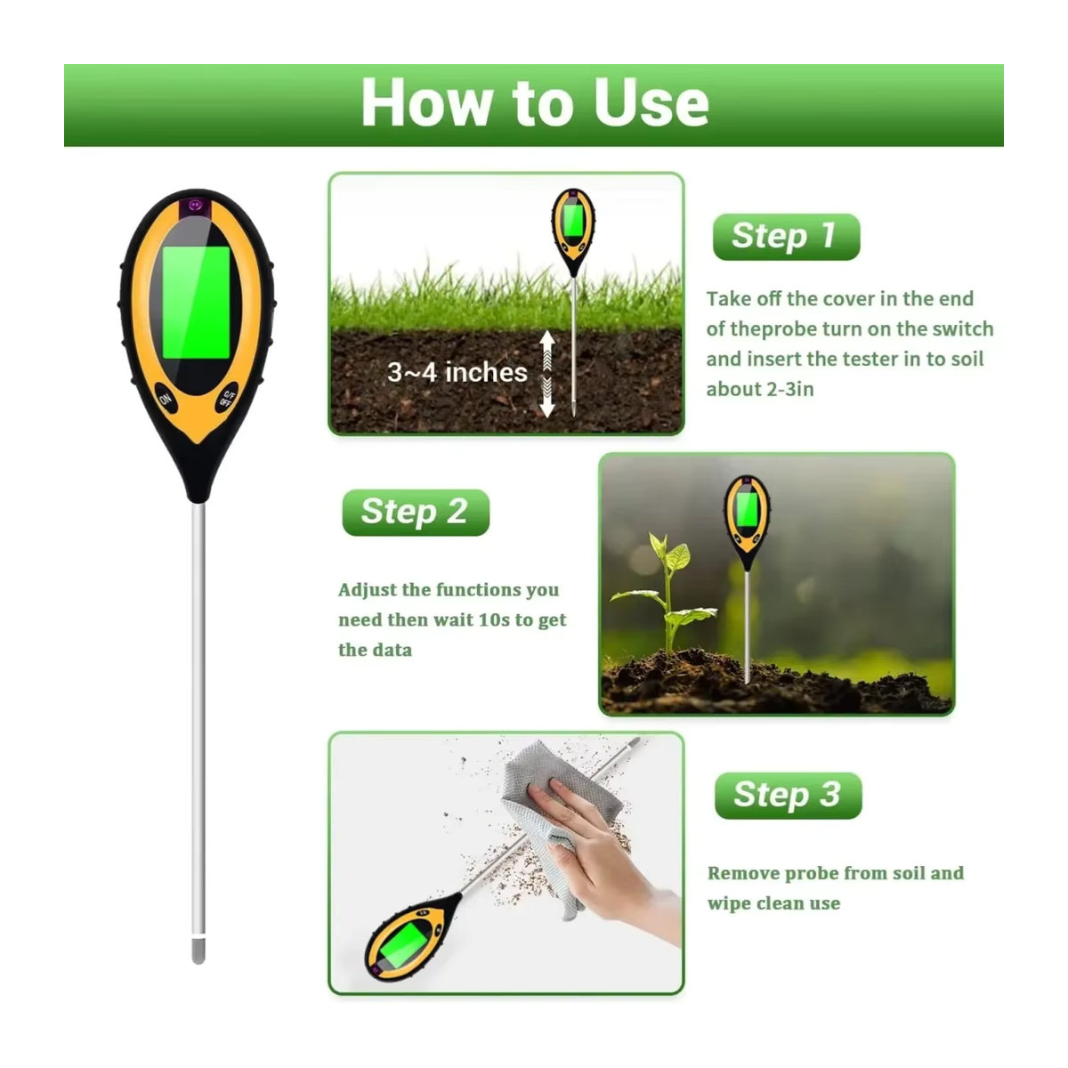 Treasure Hunter 4-in-1 Boden-PH-Messgerät zur Messung von pH-Wert, Licht und Feuchtigkeit als Bodentester für deine Pflanzen und Blumen - Bild 5