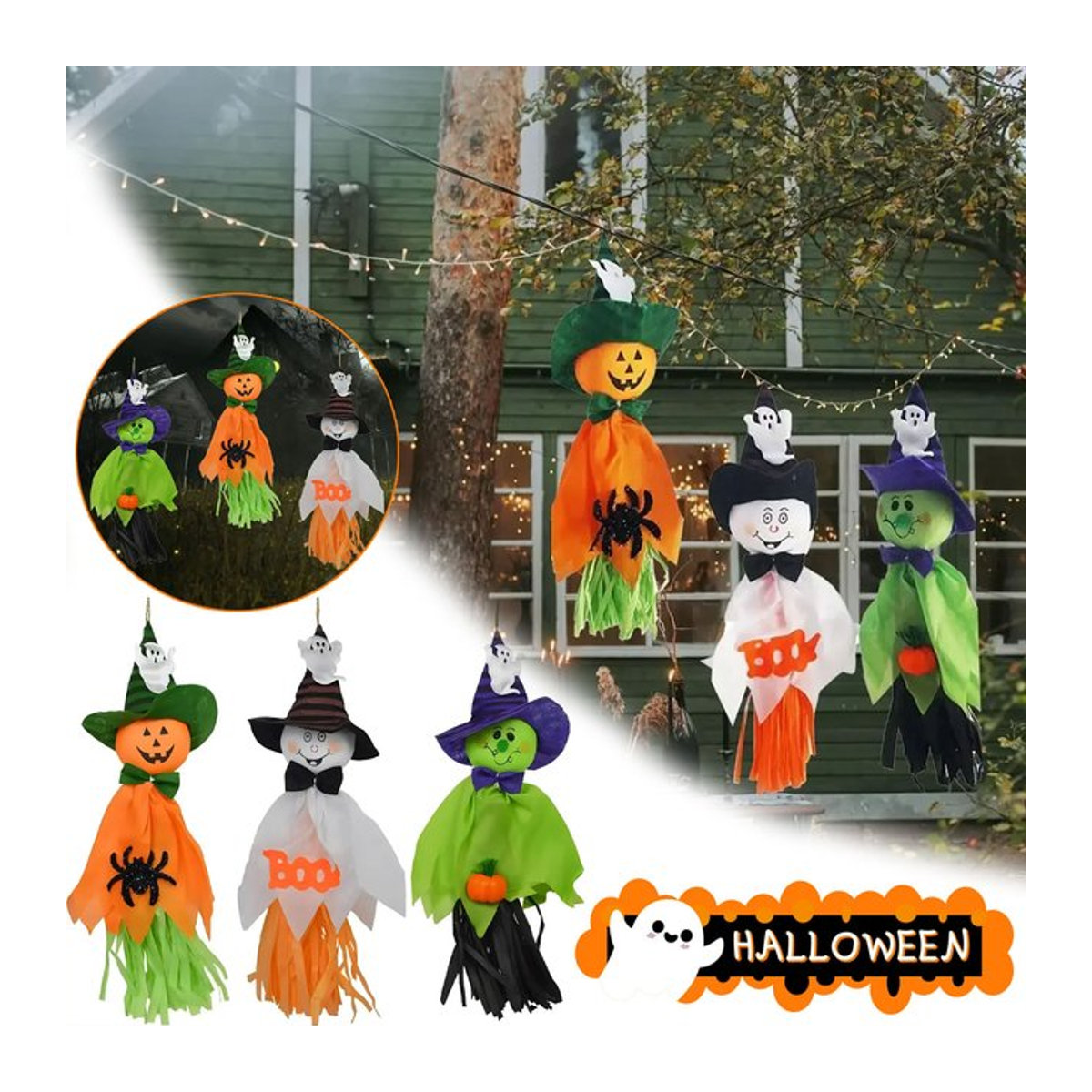Trebalena Halloween Hängeornament als Vogelscheuche und Geist aus Textil in Orange und Mehrfarbig - Bild 1