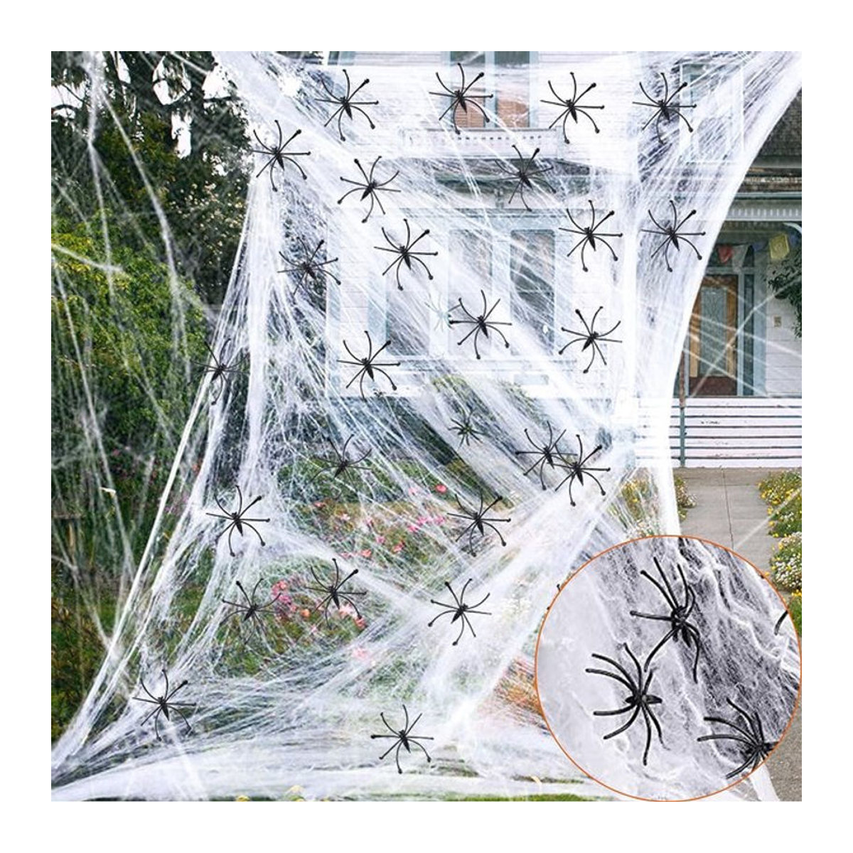 Trebalena Halloween Spinnennetz Dekoration mit Spinnen aus Kunststoff in Mehrfarbig, Lila und Weiß - Bild 1