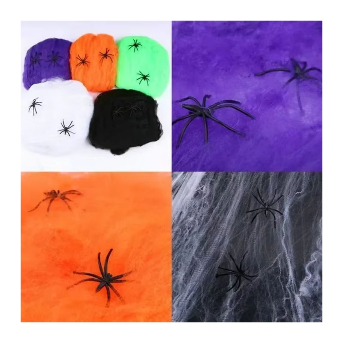 Trebalena Halloween Spinnennetz Dekoration mit Spinnen aus Kunststoff in Mehrfarbig, Lila und Weiß - Bild 4