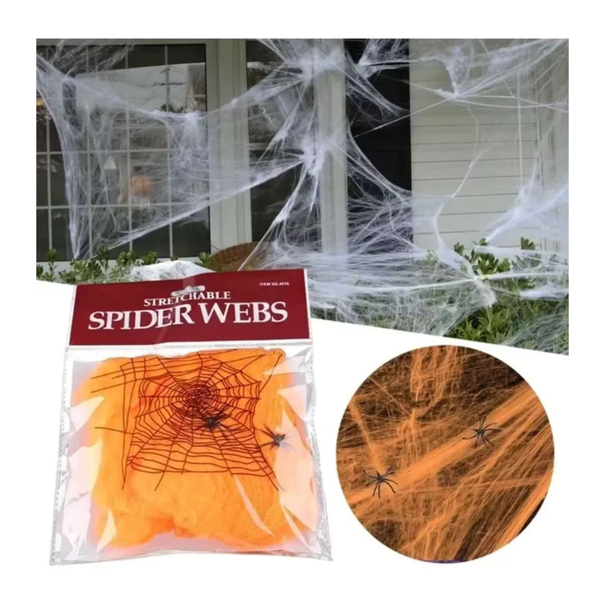 Trebalena Halloween Spinnennetz Dekoration mit Spinnen aus Kunststoff in Mehrfarbig, Lila und Weiß - Bild 5