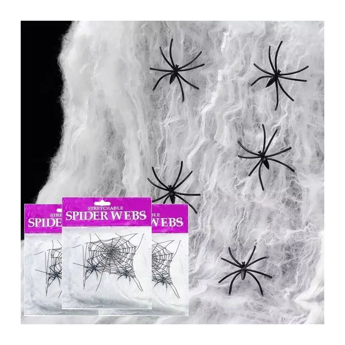 Trebalena Halloween Spinnennetz Dekoration mit Spinnen aus Kunststoff in Mehrfarbig, Lila und Weiß - Bild 7