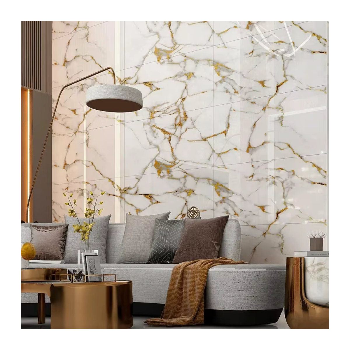 Trebalena Selbstklebende 3D Wandaufkleber im Marmor-Design mit Gold-Effekt, Weiß, Quadratisch - Bild 2